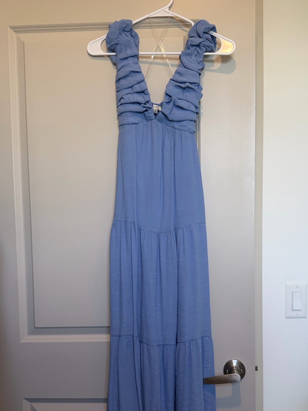 Blue Ruffled Strap Maxi Dress